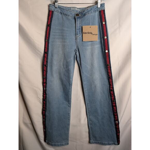 Rocks & Indigo flared jeans retro Side Strip with Snaps Size 8/28 Y2K 90's NWT - Picture 2 of 6